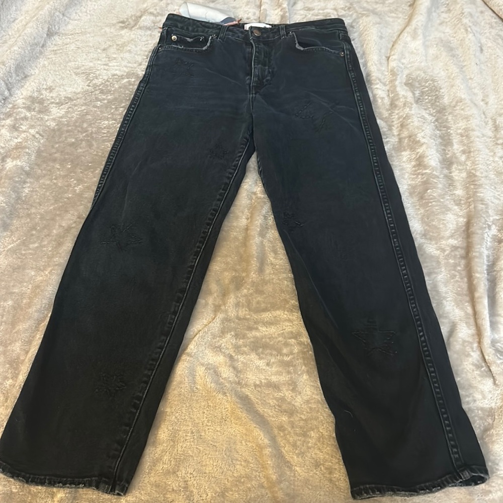 NWT sundry stars ultra high rise cropped embroidered jean